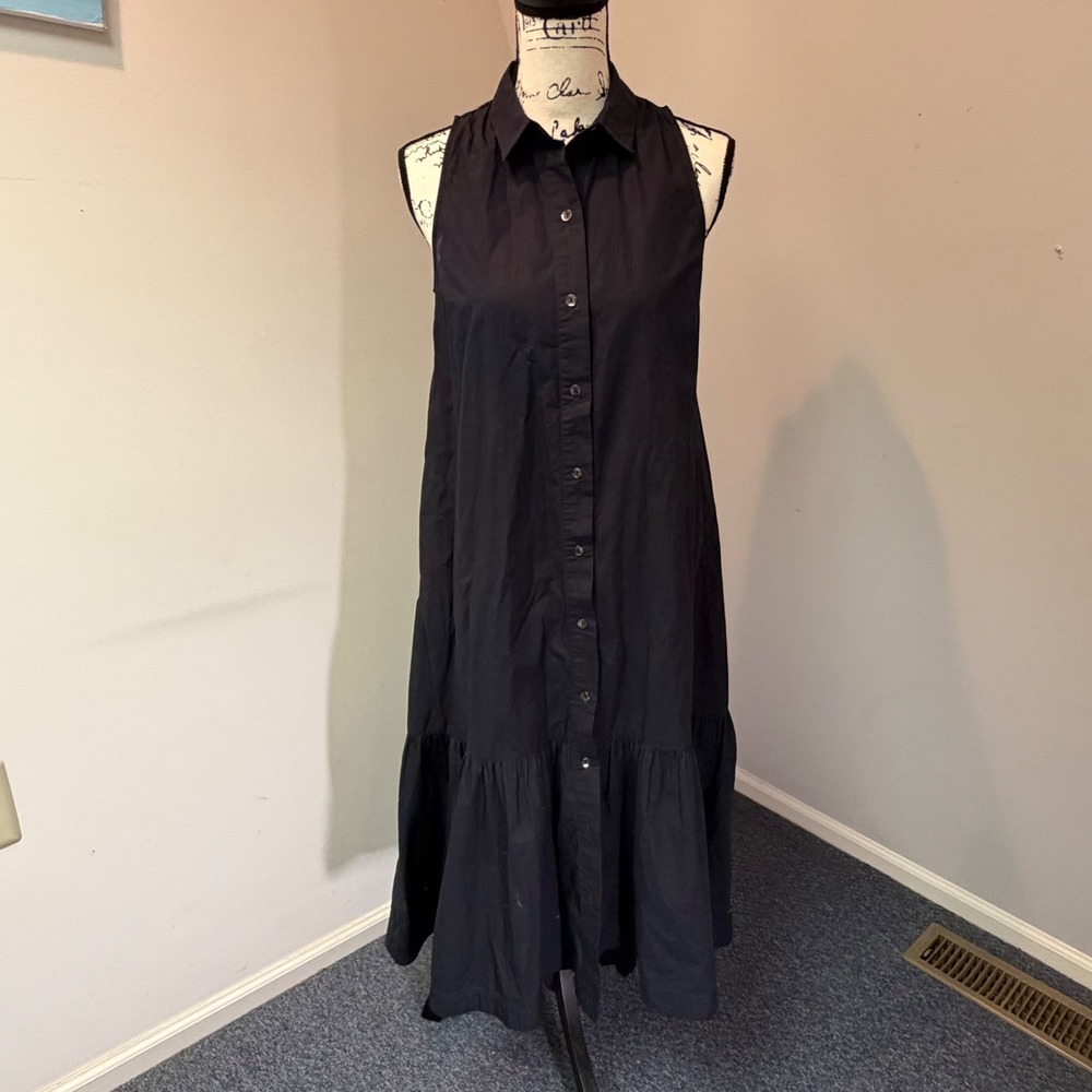 Maeve by Anthropologie Black Sleeveless Tiered Button Down Shirt Dress XS